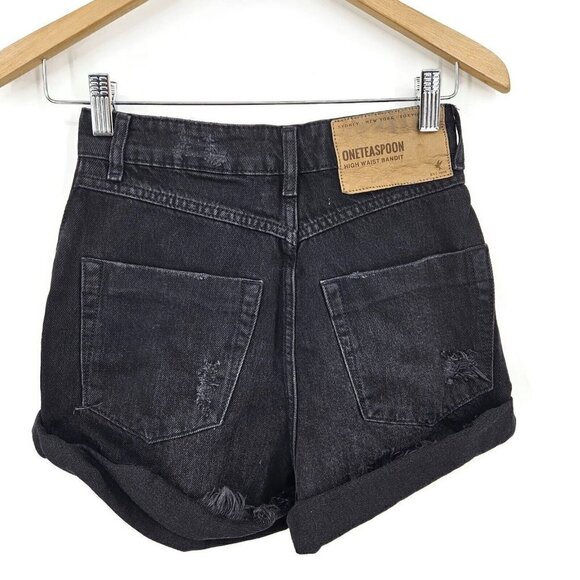 New One Teaspoon High Waist Bandits Shorts Womens 24 Black Denim Cutoffs - Picture 4 of 6